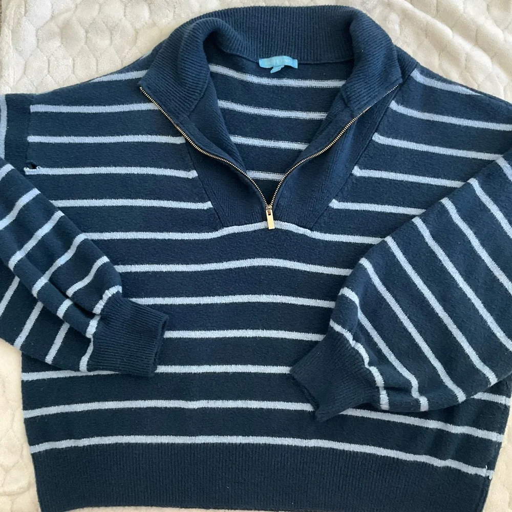 Draper James Navy Striped Half-Zip Pullover with Gold Zipper - Picture 5 of 8